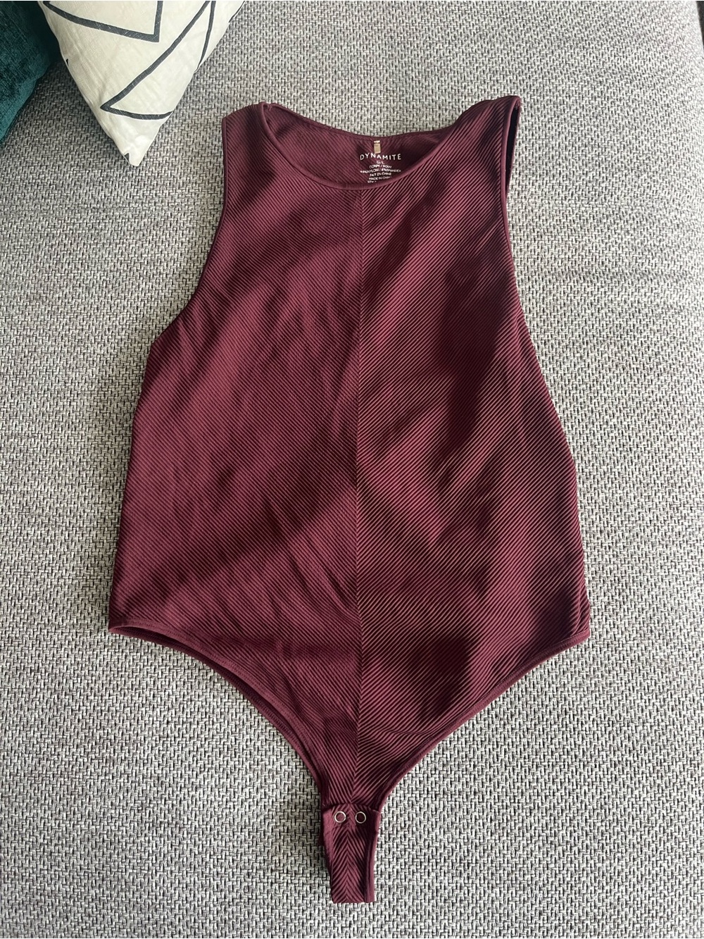 Dynamite Ribbed Burgundy Sleeveless Bodysuit